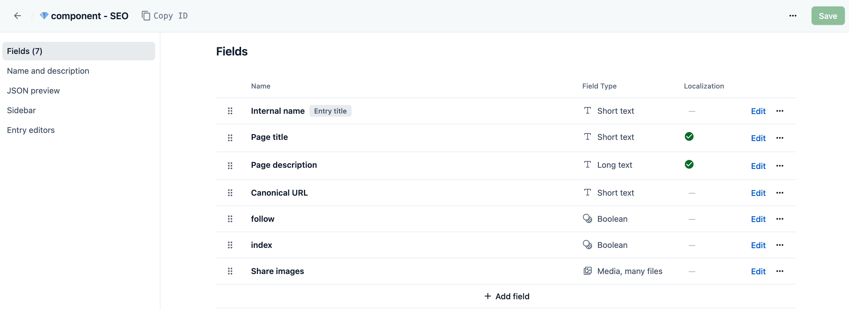 Contentful seoFields Content Type