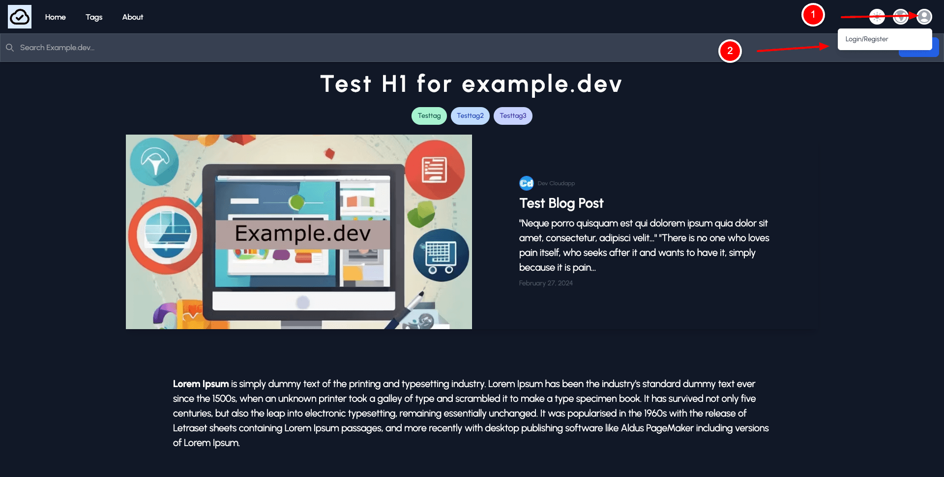 Homepage Login Dropdown